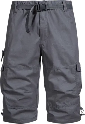 Men's Crop Cargo Pants Fashion Solid Color Cotton Plus Size Multiple Pockets Short Workwear Sweatpant 7'' Trouser