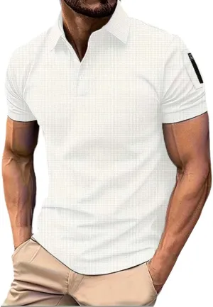 Men's Golf Polo Shirts Stylish Striped Texture Short Sleeve Smart Dress T-Shirt Athletic Polos Casual Collared Shirt