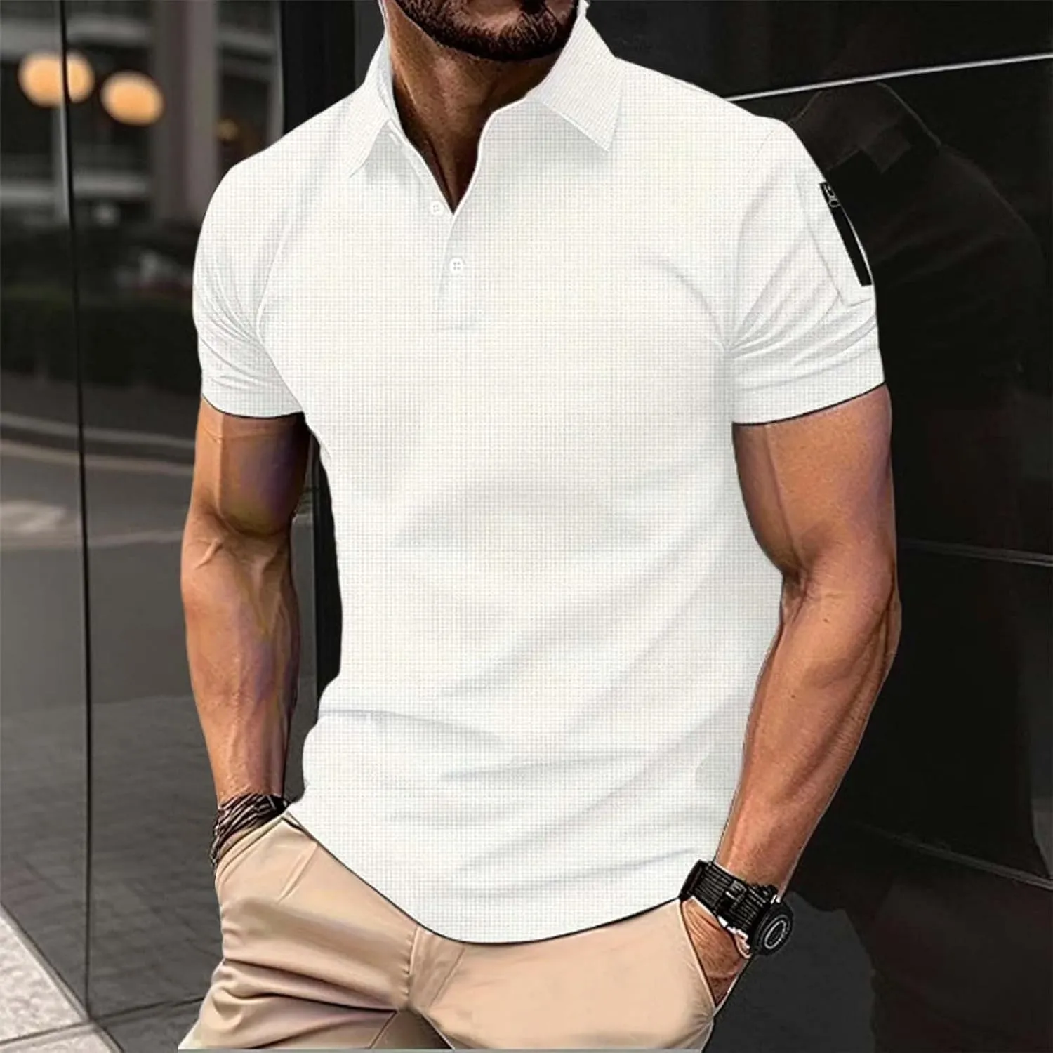 Men's Golf Polo Shirts Stylish Striped Texture Short Sleeve Smart Dress T-Shirt Athletic Polos Casual Collared Shirt