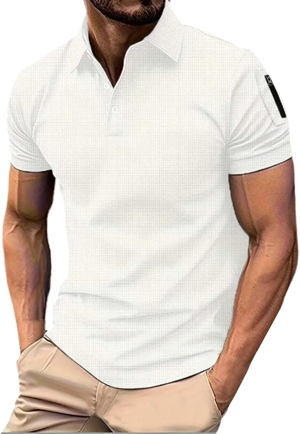 Men's Golf Polo Shirts Stylish Striped Texture Short Sleeve Smart Dress T-Shirt Athletic Polos Casual Collared Shirt
