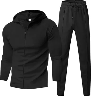 Men's Jogging Tracksuit Set 2024 Zipper Hooded Cardigan Solid Color Long Men's 2 Piece Tracksuit Polo Athletic