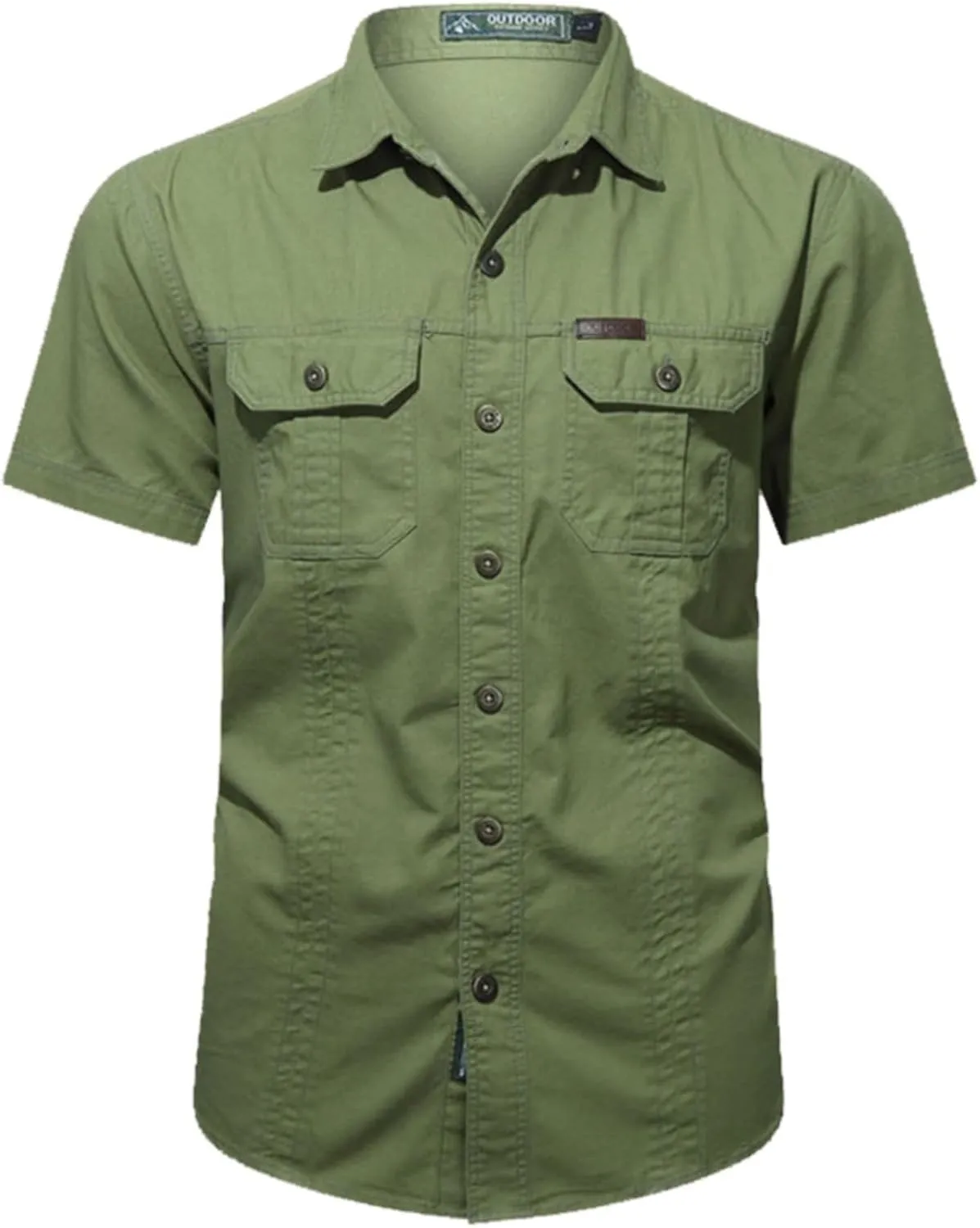 Mens Safari Shirts Cargo Work Shirt Military Tops Button Down Army Tactical Shirt Summer Outdoor Fishing Camping Tops