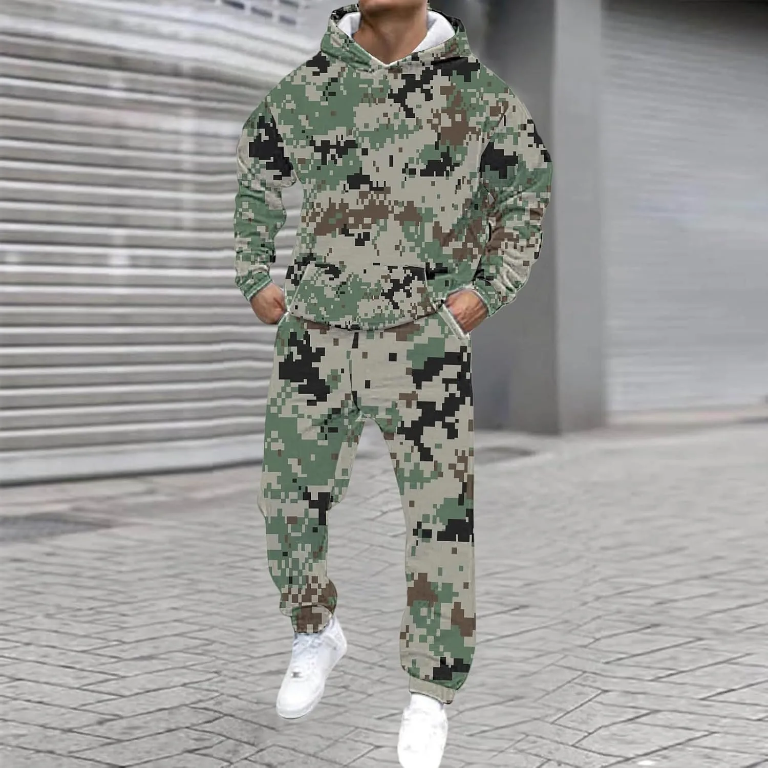 Men's Track Suits 2 Piece Set Active Print Sweatshirt and Sweatpants Suit Men's Casual Tracksuit Athletic Sweatsuits