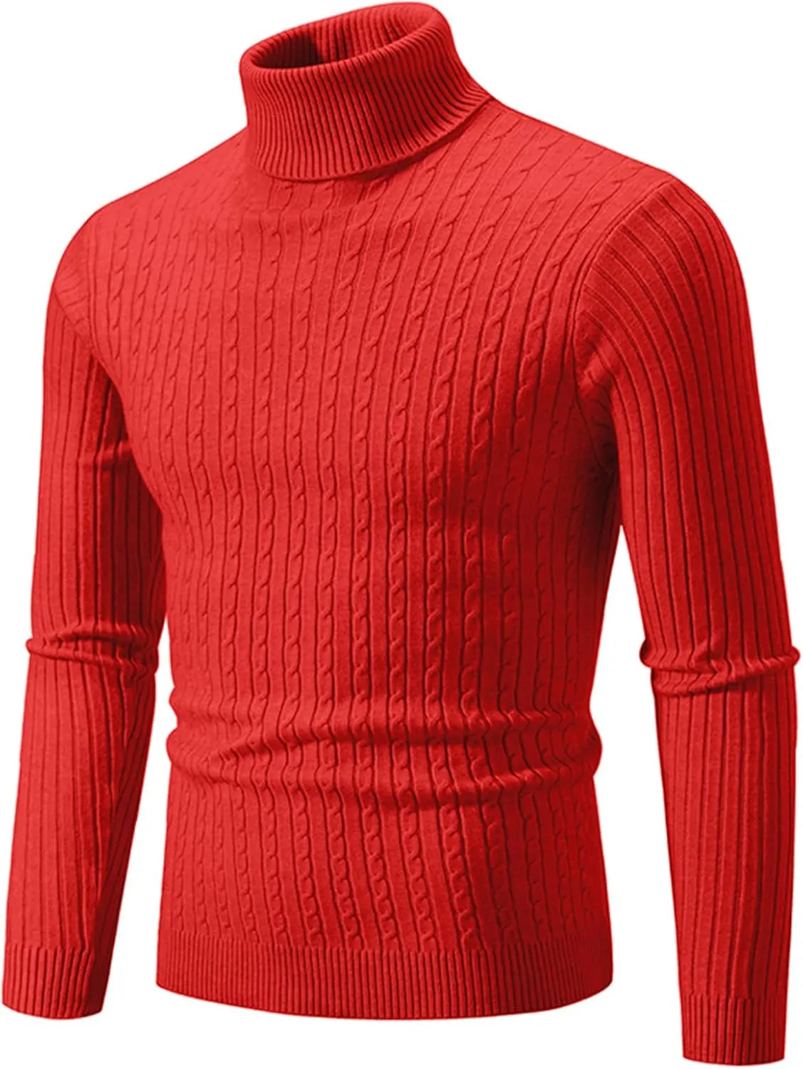 Mens Turtleneck Sweater Slim Fit Cable Knitted Casual Pullover Lightweight Ribbed Long Sleeve Sweaters