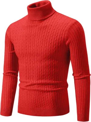 Mens Turtleneck Sweater Slim Fit Cable Knitted Casual Pullover Lightweight Ribbed Long Sleeve Sweaters