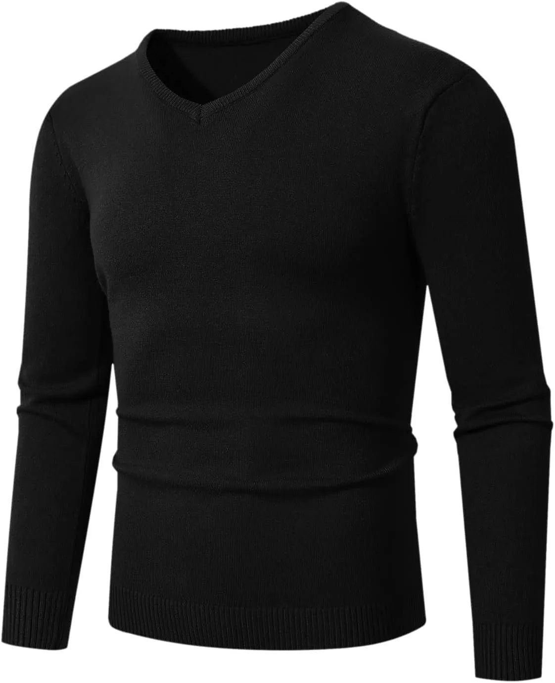 Men's V Neck Sweater Casual Solid Knitted Long Sleeved Pullover Tops Lightweight Slim Fit Classic Dressy Sweater