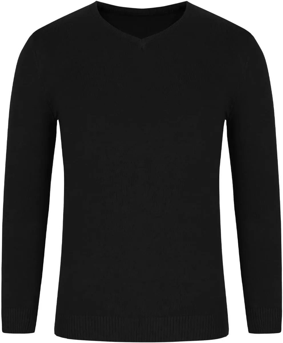 Men's V Neck Sweater Casual Solid Knitted Long Sleeved Pullover Tops Lightweight Slim Fit Classic Dressy Sweater