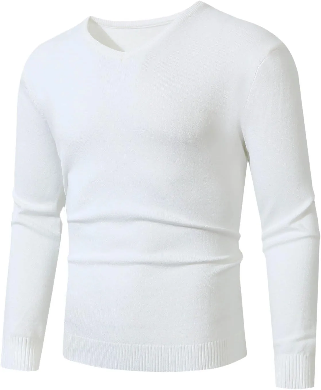 Mens V Neck Sweater Long Sleeve Pullover Tops Slim Fit Knitted Tops Lightweight Casual Fall Fashion Sweater 2024