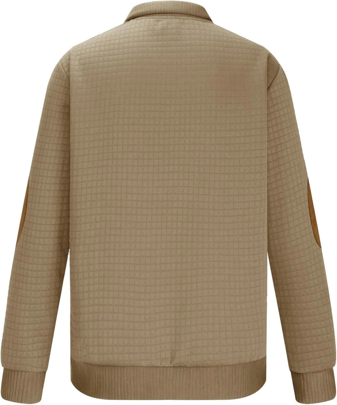 Men's Waffle Knitted Pullover Tops Patchwork Long Sleeve Sweatshirts Button V Neck Stand-Up Collar Loose Tops