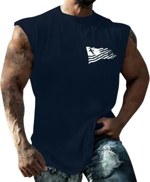 Men's Workout Tank Tops Trendy USA Flag Patriotic Print Sleeveless Shirts Athletic Quick Dry Fitness Sport Undershirts
