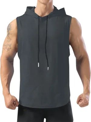 Mens Workout Tank Tops with Hood Athletic Gym Running Shirts Summer Casual Solid Color Sleeveless Hoodies Active Tops