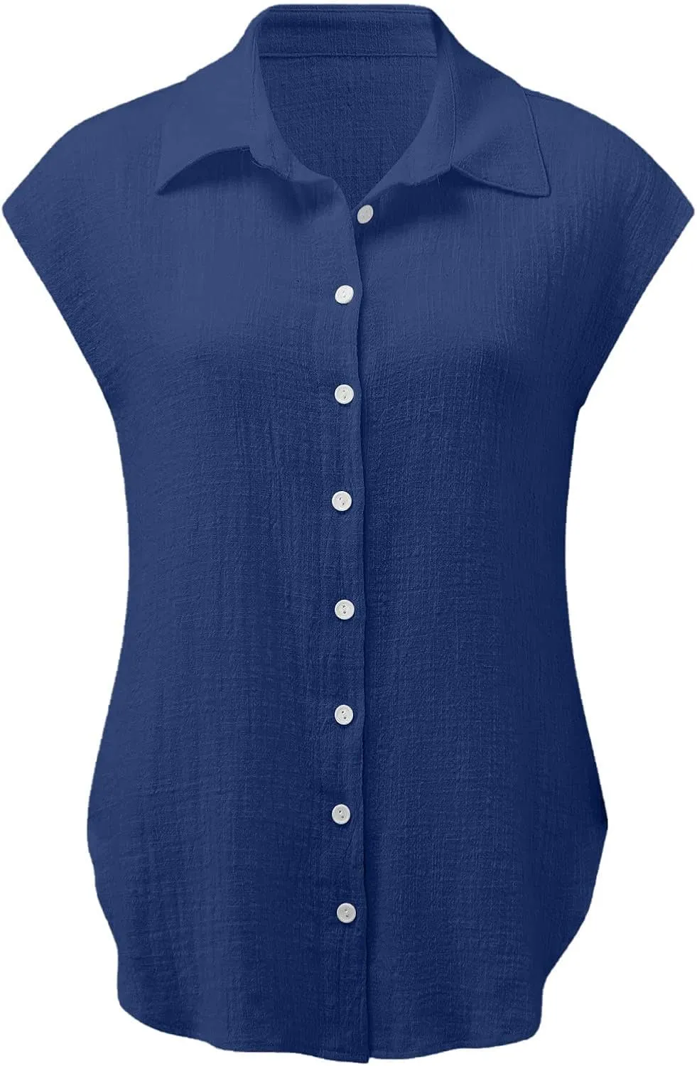 Mzkdieey Linen Button Down Shirt Women Short Sleeve V Neck Collared Blouse Summer Beach Cotton T-Shirts Casual Work Tops