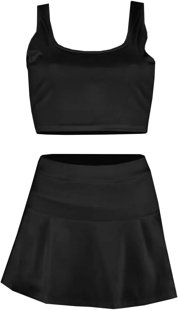 Neyaolk Womens Casual Outfits Athletic Activewear - Fitted Sleeveless Crop Top Pleated Tennis Skorts Skirts Set Tracksuit