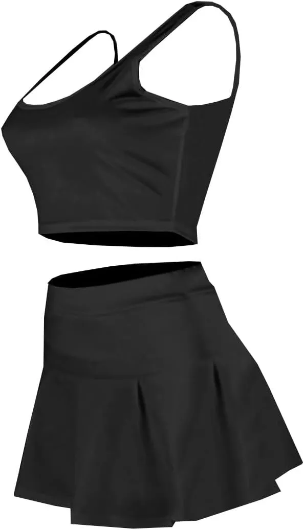 Neyaolk Womens Casual Outfits Athletic Activewear - Fitted Sleeveless Crop Top Pleated Tennis Skorts Skirts Set Tracksuit