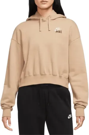Nike Sportswear Club Fleece Women's Oversized Cropped Pullover Hoodie Brown Size-Medium