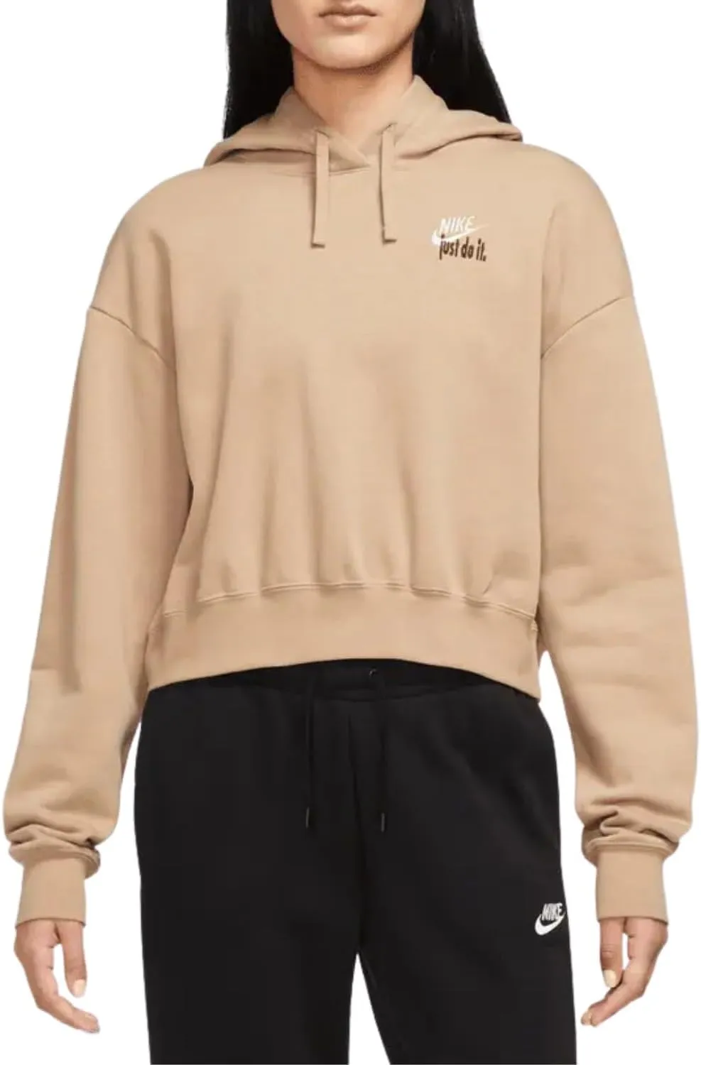 Nike Sportswear Club Fleece Women's Oversized Cropped Pullover Hoodie Brown Size-Medium