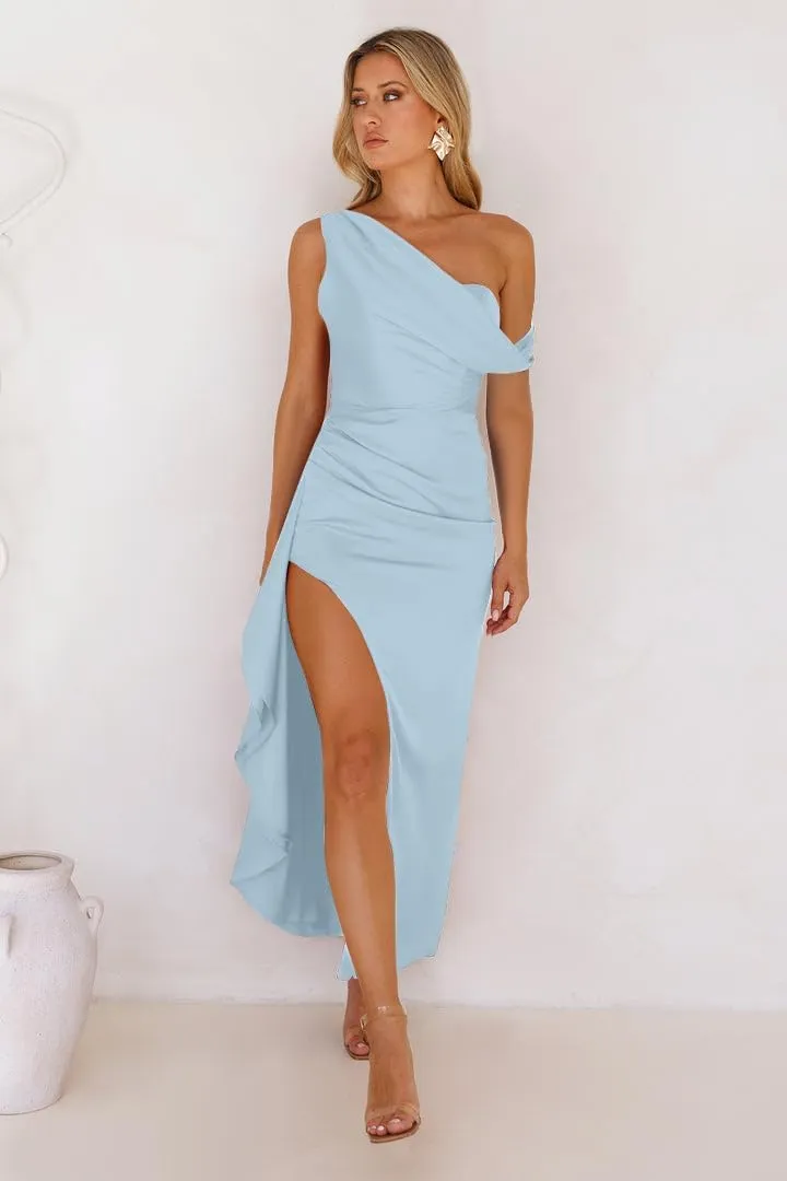 One Shoulder Satin Bridesmaid Dresses Corset Prom Dresses for Women Long Formal Dresses NO68
