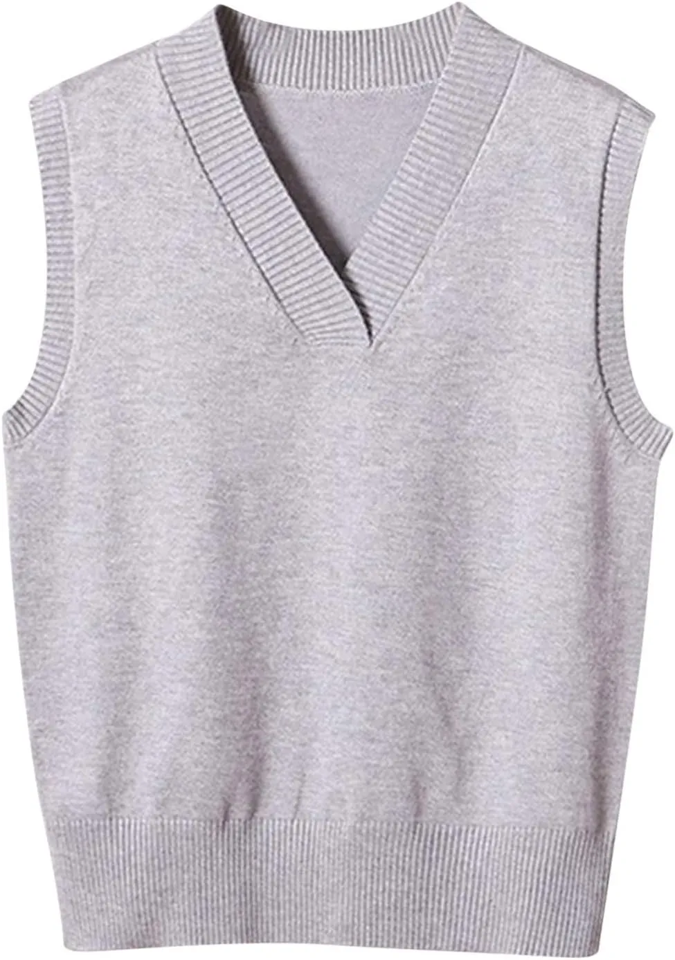 Oversized Sweater Vest for Women School Uniform Sleeveless V Neck Pullover Knitwear Tops Solid Tunic Tank Tops