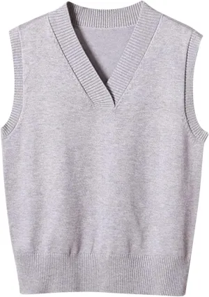 Oversized Sweater Vest for Women School Uniform Sleeveless V Neck Pullover Knitwear Tops Solid Tunic Tank Tops