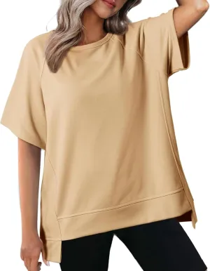 Oversized T Shirts for Women Crewneck Short Sleeve Casual Loose Summer Tops Lightweight High Low Blouse Tee Tops