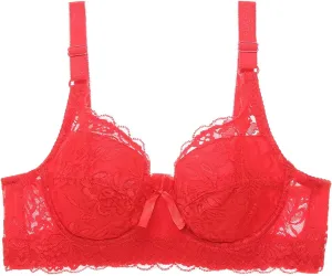 Padded Push Up Bras for Women V Neck T-Shirt Lace Brassiere with Underwire Support Uplift Bra Add Cup Size
