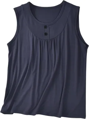 Palaver Tank Top for Women Summer Crweneck Sleeve Tunic Loose Fit Button Down Basic Shirts Soft Casual Blouse