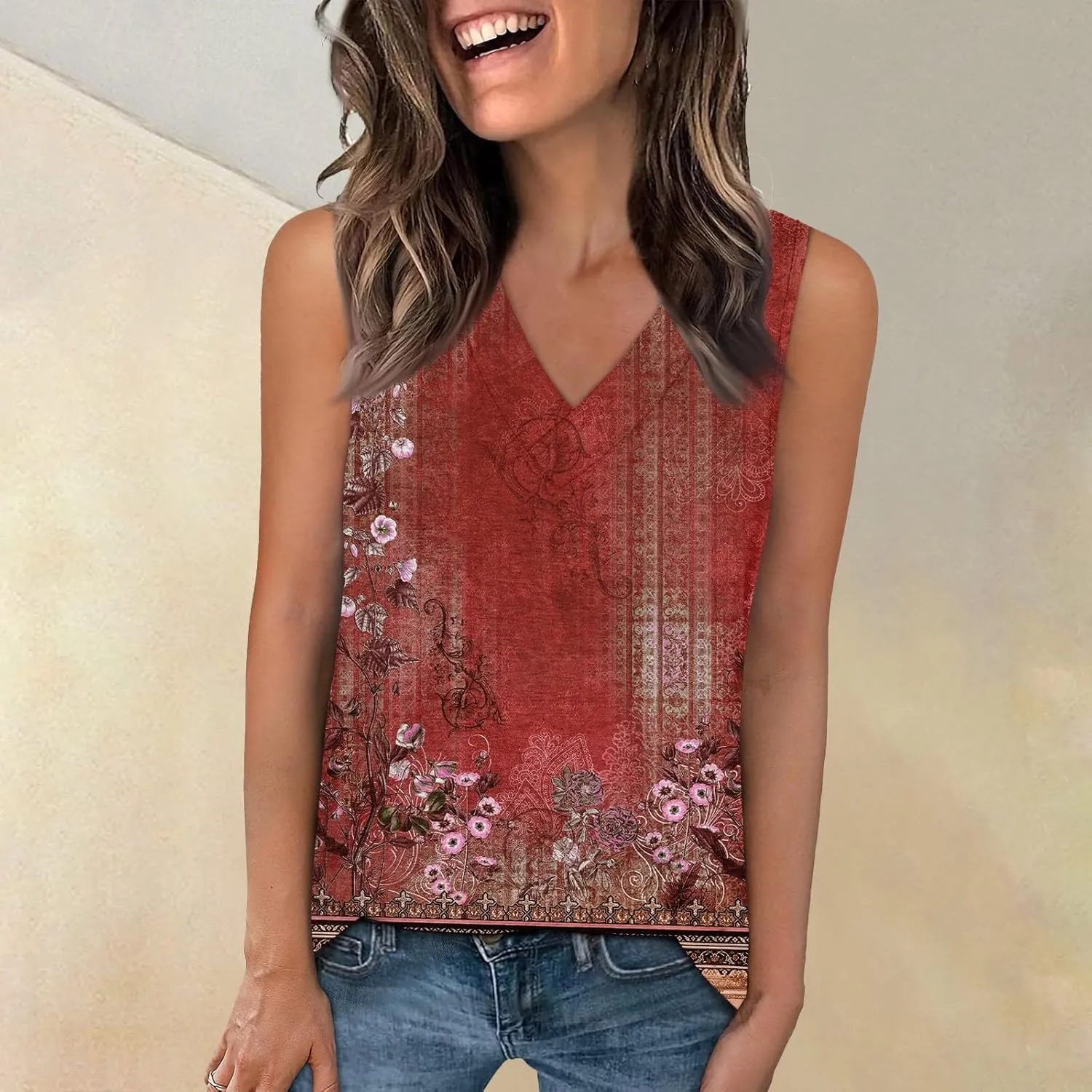 Palaver Tank Tops for Women Summer V Neck T Shirts Trendy Sleeveless Basic Tees Loose Fit 2025 Tunic