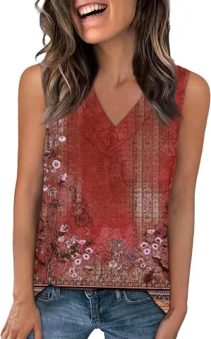 Palaver Tank Tops for Women Summer V Neck T Shirts Trendy Sleeveless Basic Tees Loose Fit 2025 Tunic