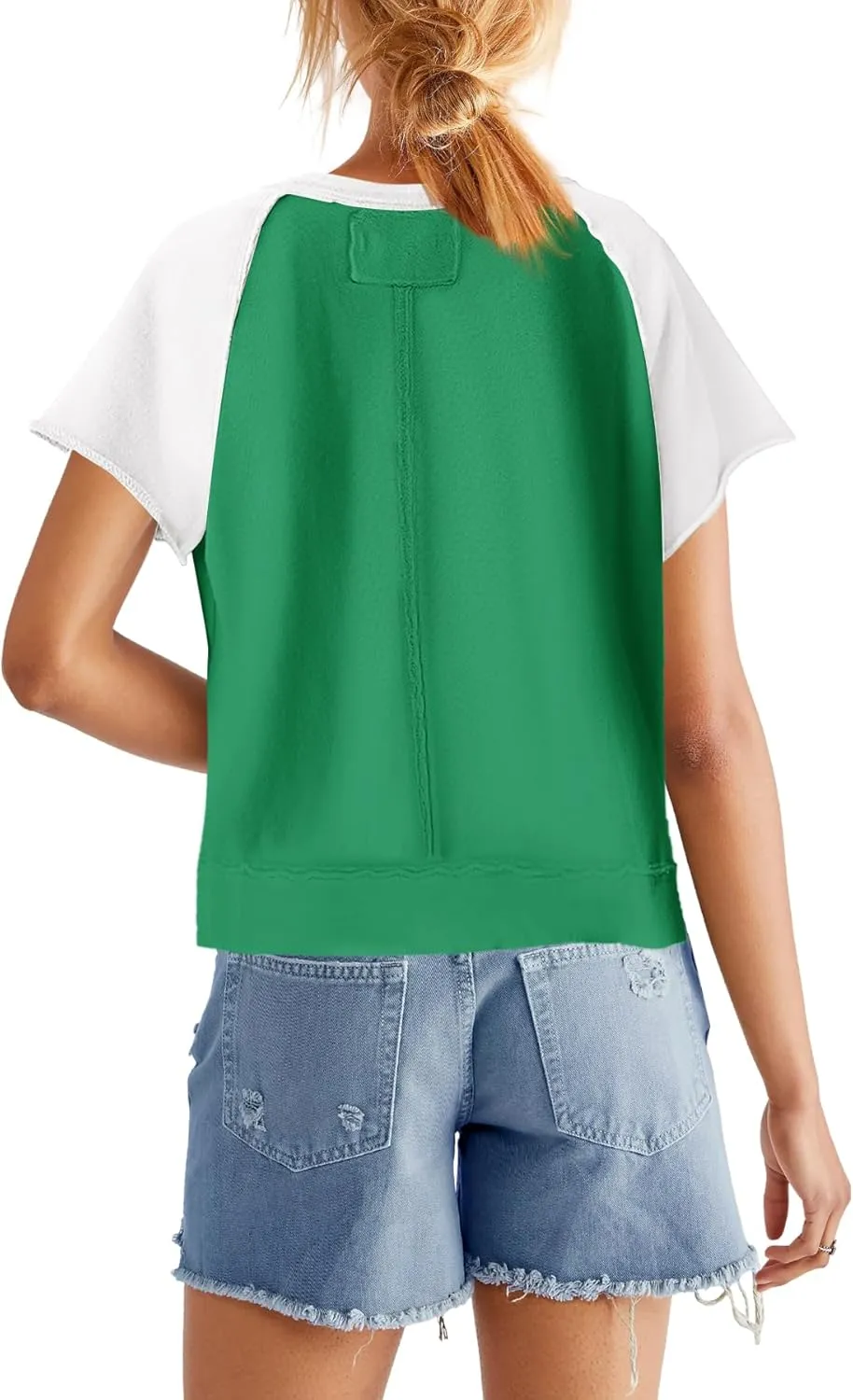 Panadila Womens Color Block Short Sleeve Tops Oversized Tshirts Summer Raglan Shirt Casual Crop Cute Tops