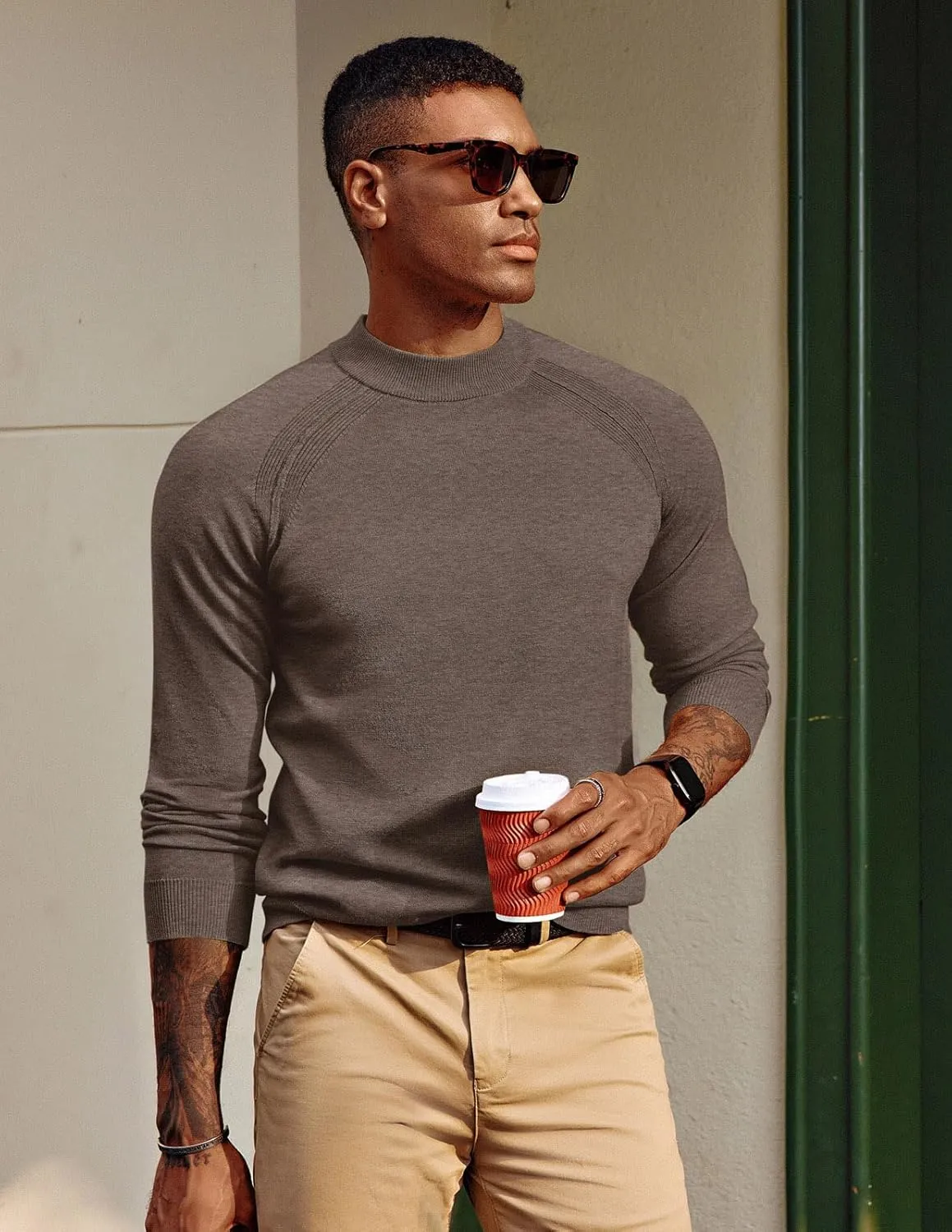 PJ PAUL JONES Men Sweaters Mockneck Turtlenecks Raglan Sleeve Pullover Sweater
