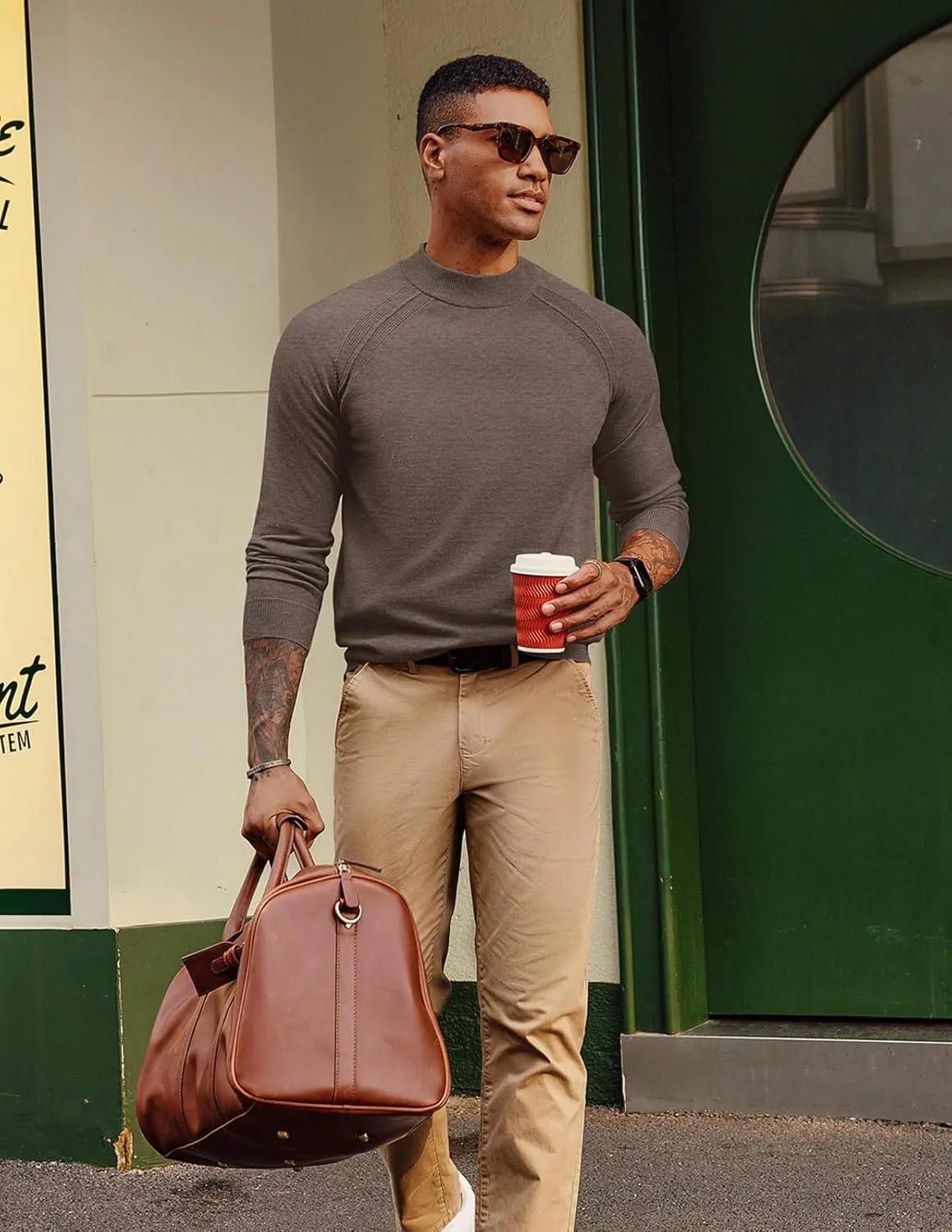 PJ PAUL JONES Men Sweaters Mockneck Turtlenecks Raglan Sleeve Pullover Sweater