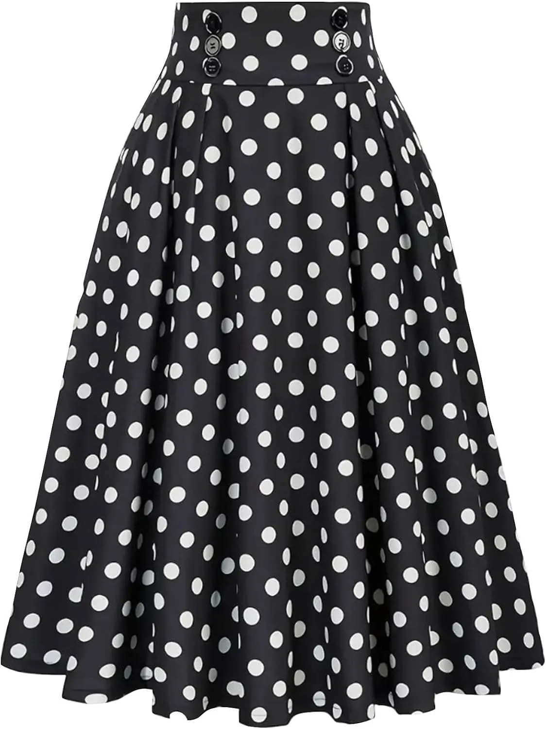 Pleated Skirts for Women Vintage Polka Dot A-line Midi Skirt Button High Waisted Skirt Flowy Long Skirts