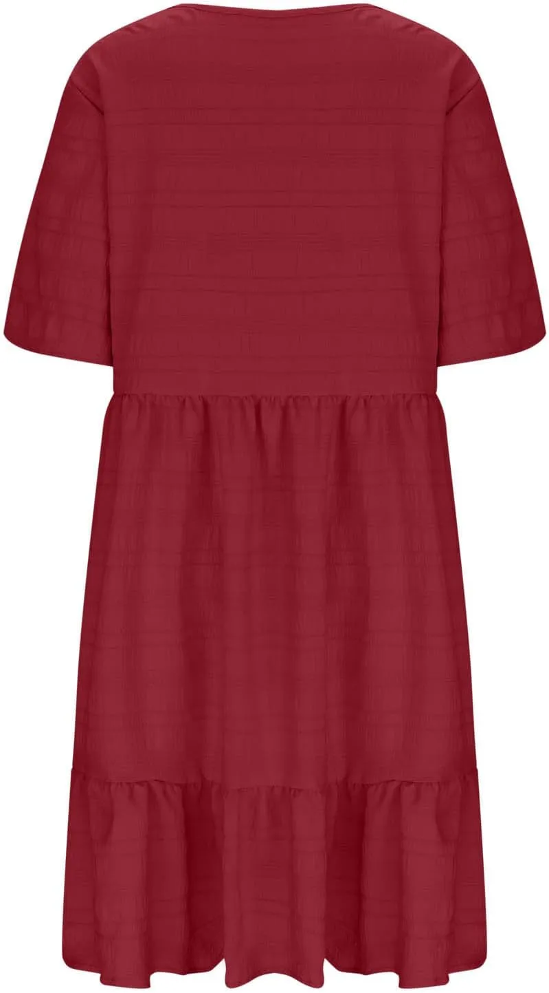 Plus Size Gauze Dresses for Women Short Sleeve Ruffle Hem Midi Dresses Summer Casual Beach Party Dresses
