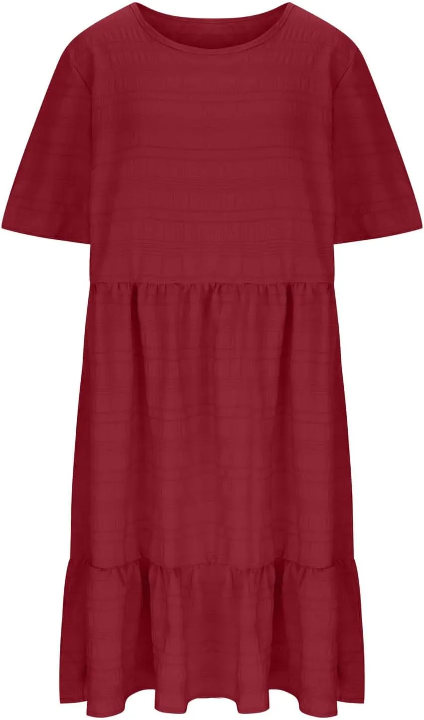 Plus Size Gauze Dresses for Women Short Sleeve Ruffle Hem Midi Dresses Summer Casual Beach Party Dresses