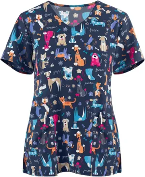 Plus Size Scrubs for Women Cartoon Cute Printed Scrub Tops Women Medical Nursing Tops Stretchy Scrub Shirts for Women