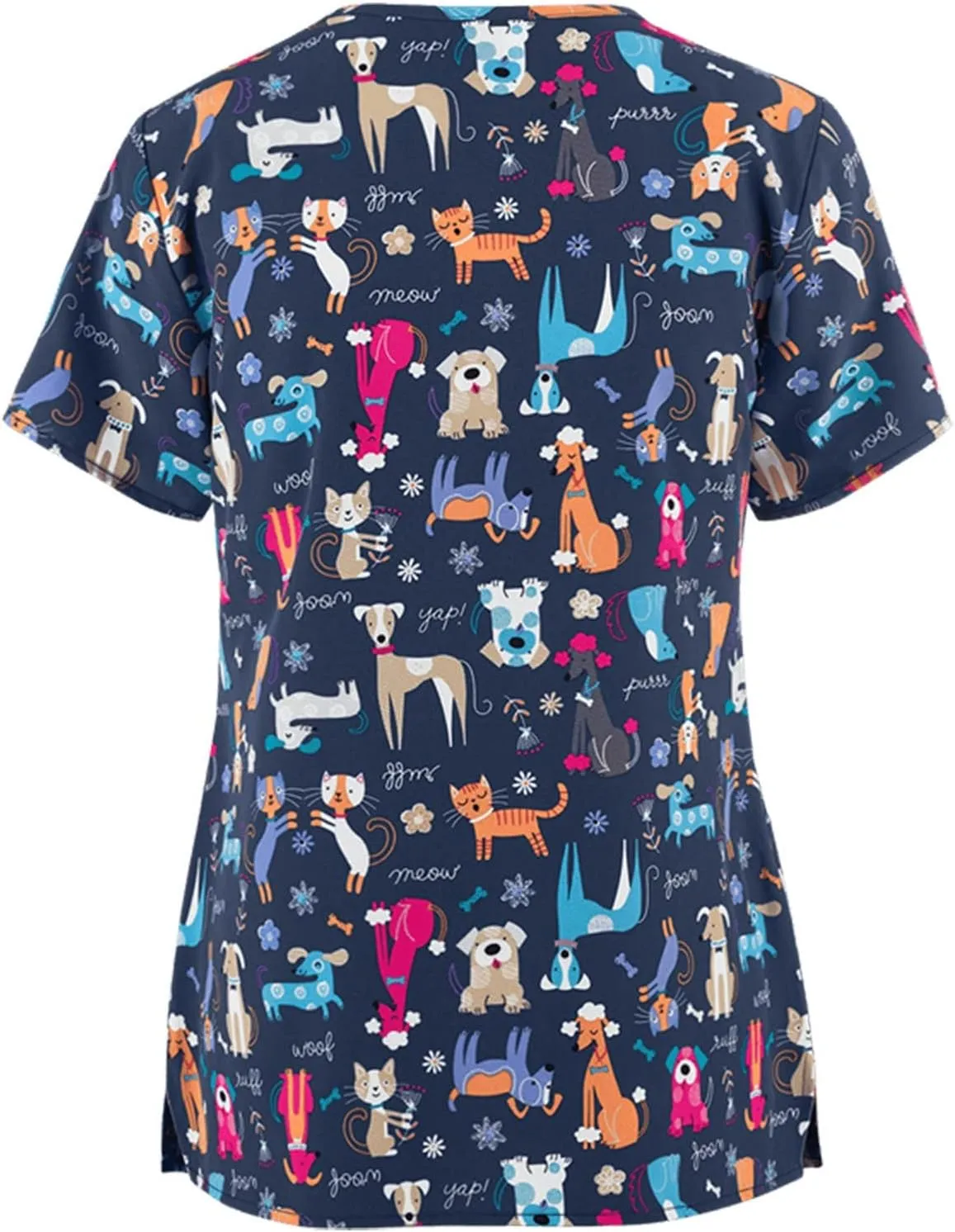 Plus Size Scrubs for Women Cartoon Cute Printed Scrub Tops Women Medical Nursing Tops Stretchy Scrub Shirts for Women