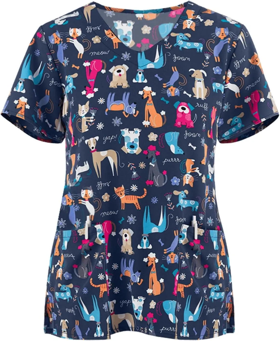 Plus Size Scrubs for Women Cartoon Cute Printed Scrub Tops Women Medical Nursing Tops Stretchy Scrub Shirts for Women