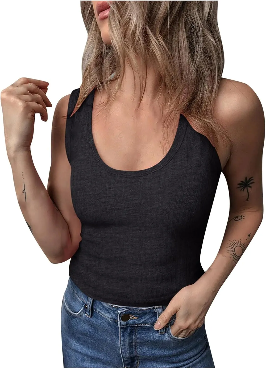Plus Size Vests for Womens Summer Dressy Sleeveless Round Neck Solid Color Tunic Tops Casual Slim Comfy Tank Top