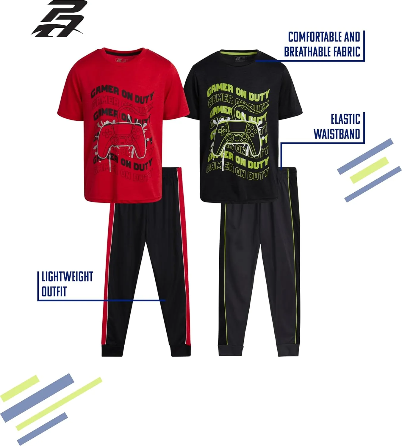 Pro Athlete Boys Tracksuit Set - 4 Piece Athletic Graphic Tee and Tricot Joggers Sweatpants, Boys' Activewear Set (Size 8-16)