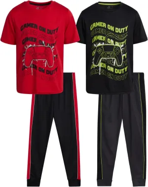 Pro Athlete Boys Tracksuit Set - 4 Piece Athletic Graphic Tee and Tricot Joggers Sweatpants, Boys' Activewear Set (Size 8-16)