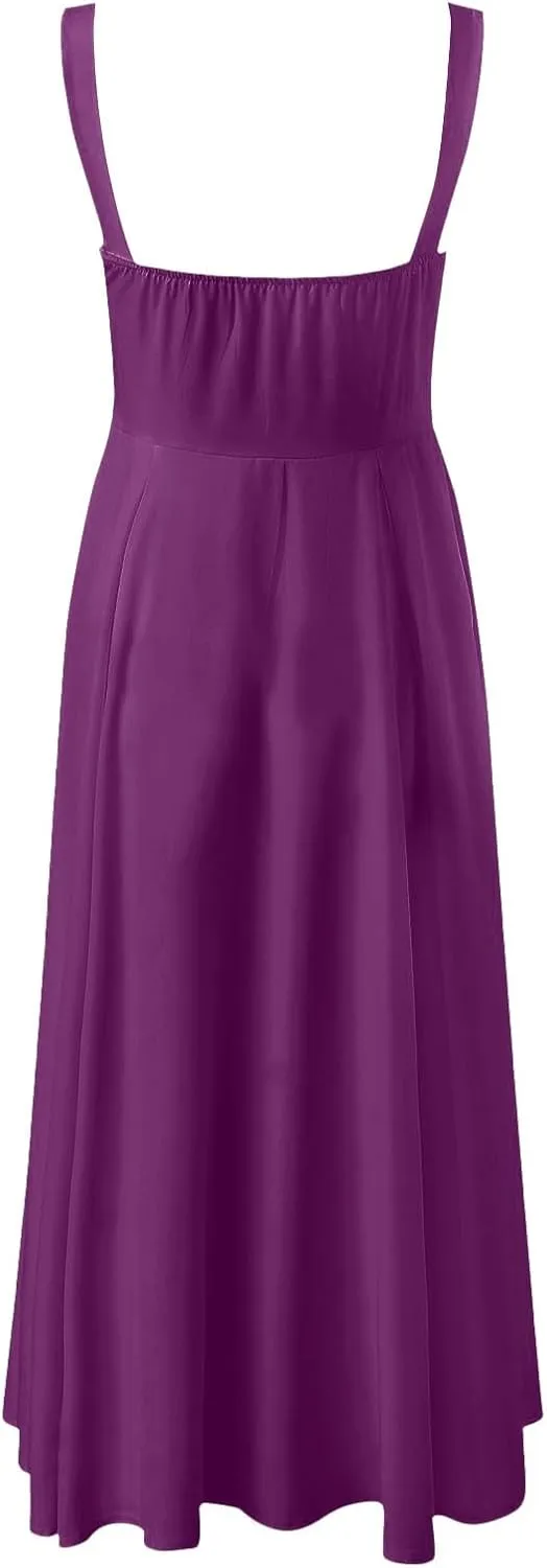 PTOLOCIF Sexy Sundresses for Women 2025 Summer Spaghetti Strap Dress Sleeveless Low Cut Bust Dress Beach Party Maxi Dresses