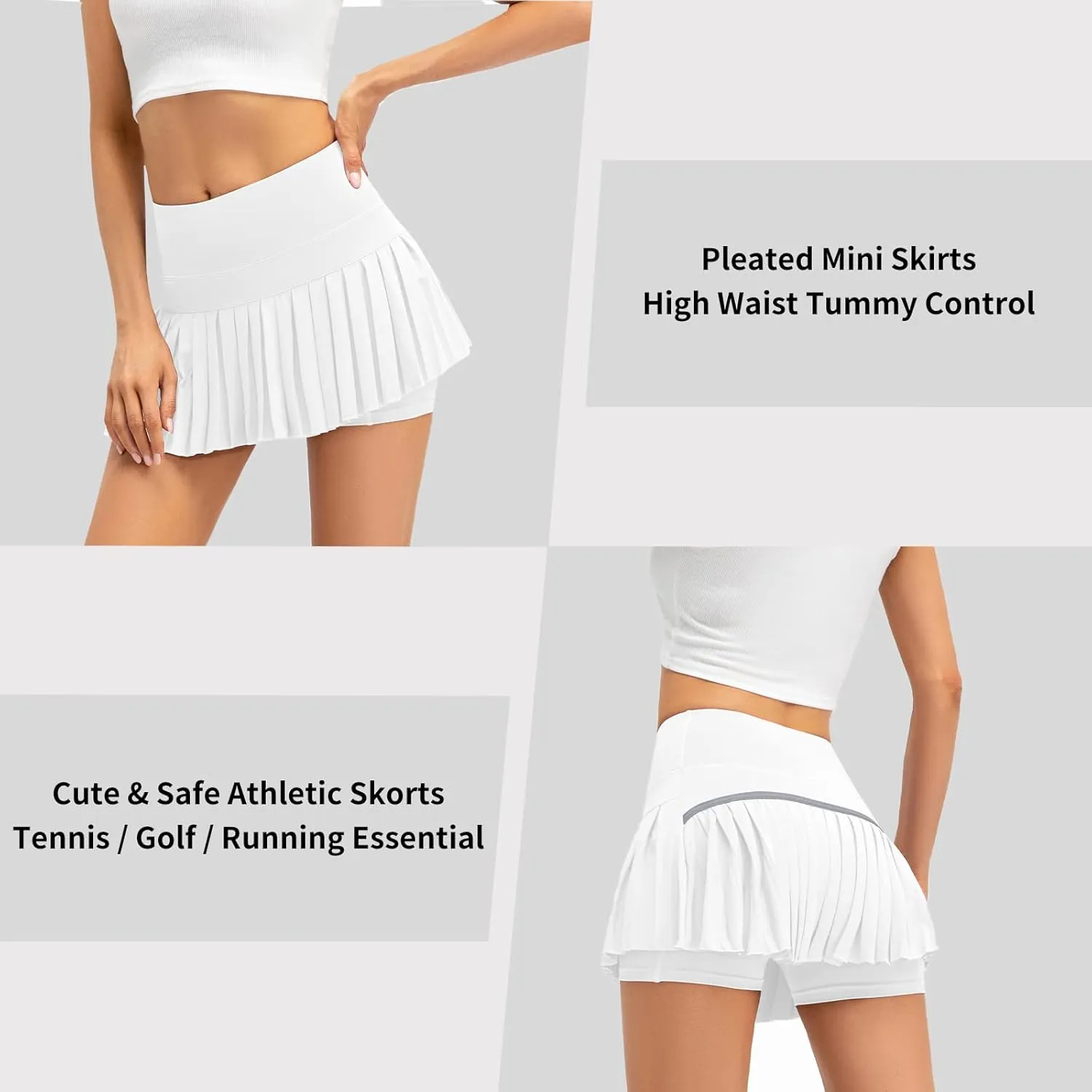 Raroauf Womens Pleated Tennis Skirts with Shorts High Waisted Mini Skirt Golf Skort Athletic Skirts Workout Pickball