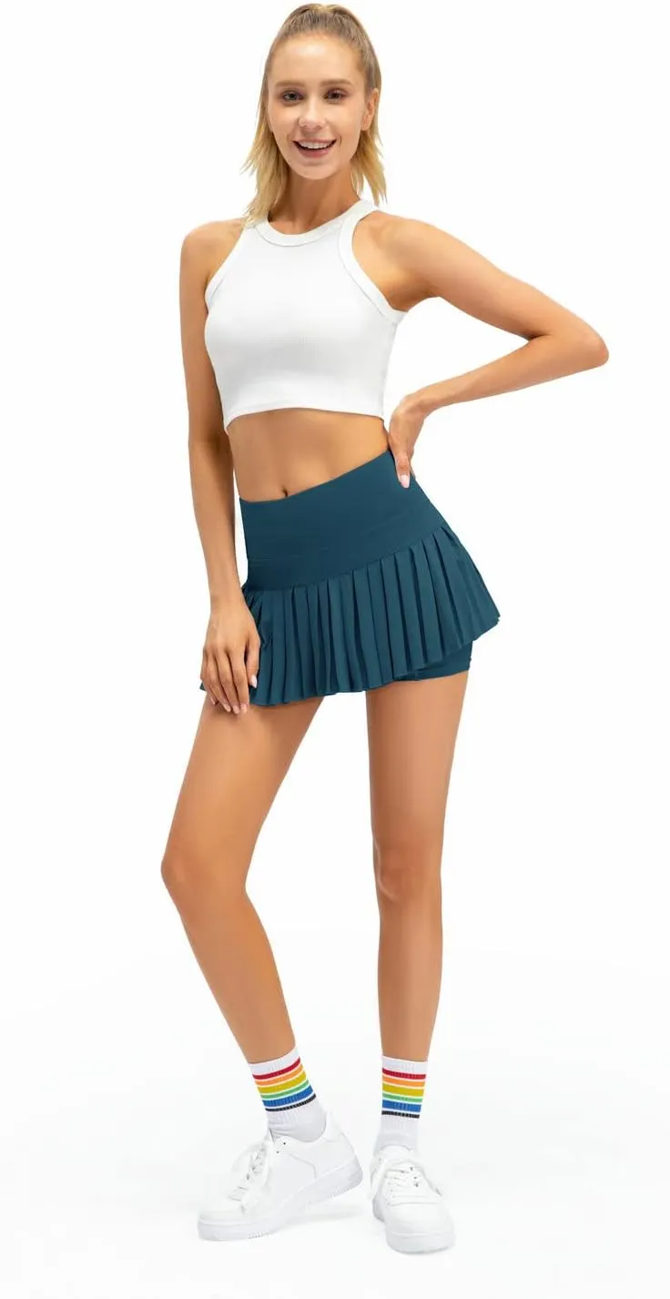 Raroauf Womens Pleated Tennis Skirts with Shorts High Waisted Mini Skirt Golf Skort Athletic Skirts Workout Pickball