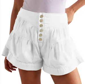 Shorts for Women 2025 Summer Fleur Denim Casual High Waisted Buttons Flowy Jean Shorts Cute Beach Shorts