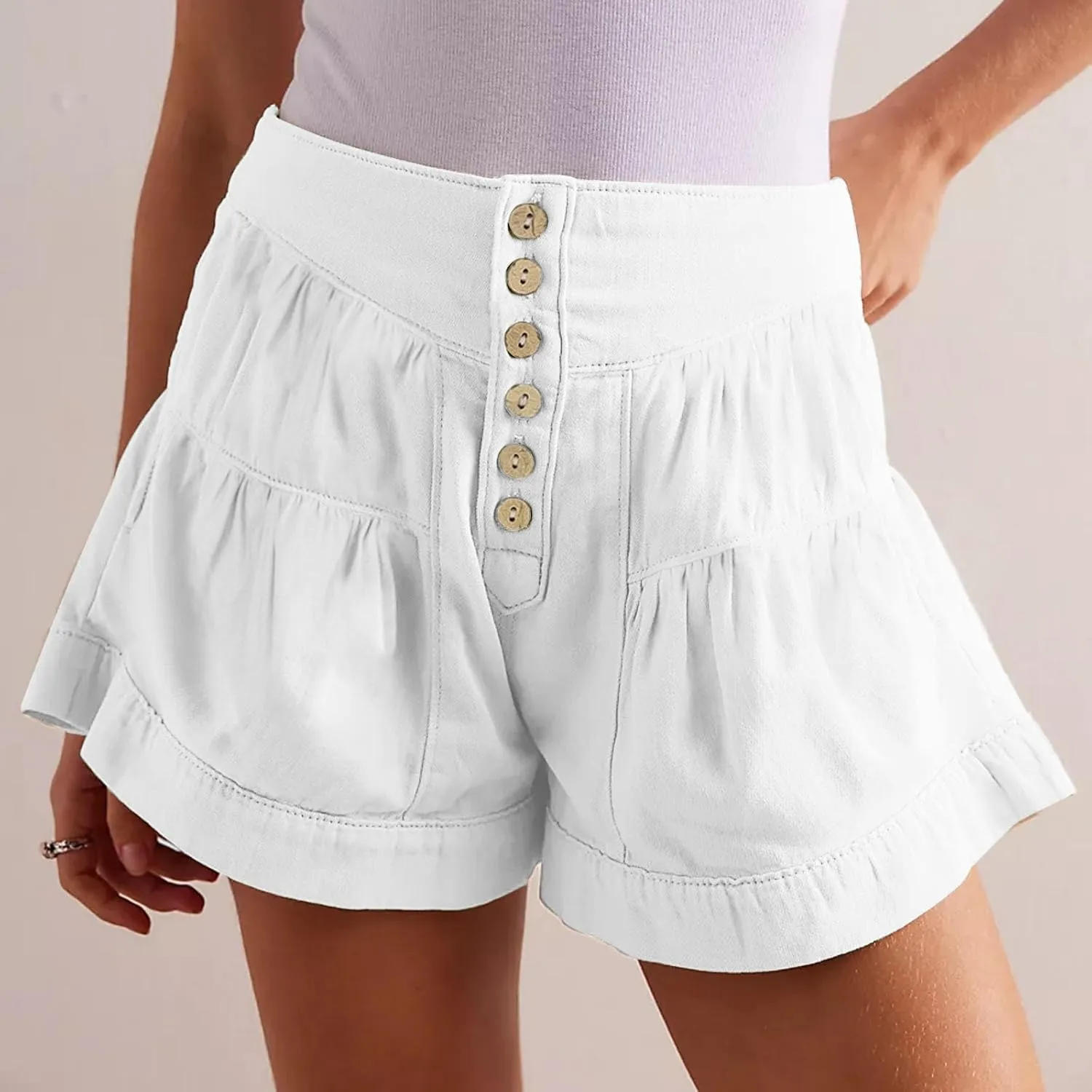 Shorts for Women 2025 Summer Fleur Denim Casual High Waisted Buttons Flowy Jean Shorts Cute Beach Shorts
