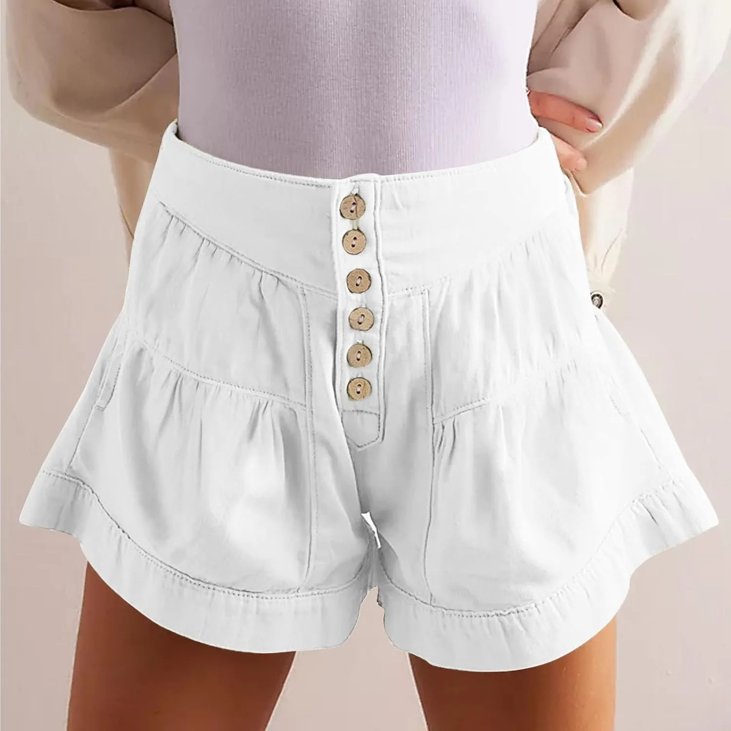 Shorts for Women 2025 Summer Fleur Denim Casual High Waisted Buttons Flowy Jean Shorts Cute Beach Shorts
