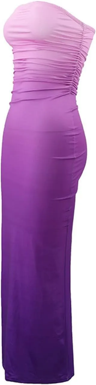 Sinzelimin Cocktail Dresses for Womens Trendy Gradient Bodycon Bandeau Midi Dress Sexy Sleeveless Curvy Women Pleated Dress