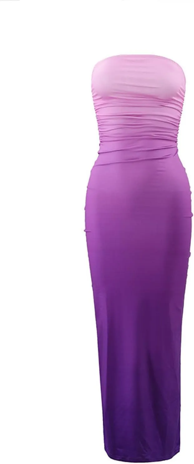Sinzelimin Cocktail Dresses for Womens Trendy Gradient Bodycon Bandeau Midi Dress Sexy Sleeveless Curvy Women Pleated Dress