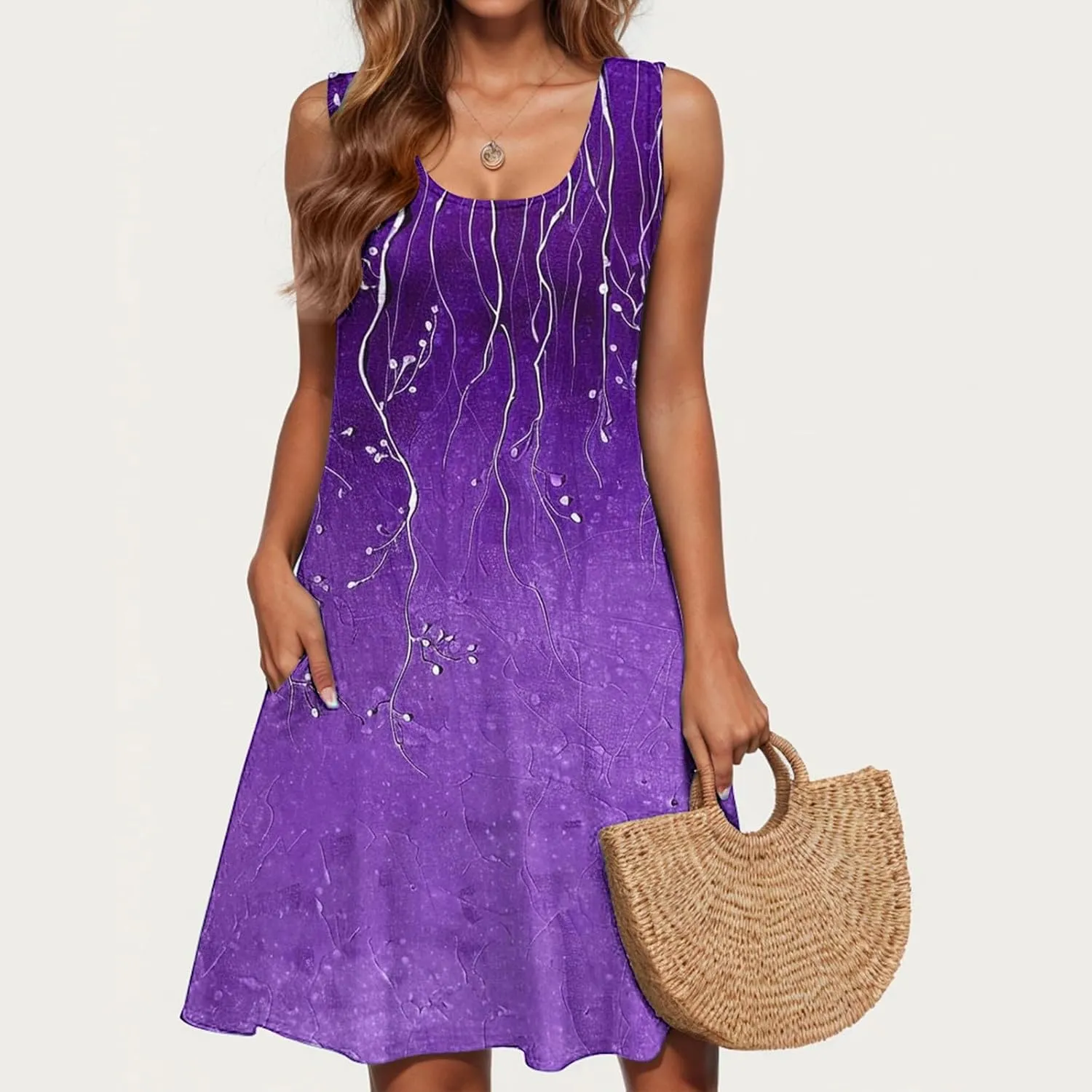 Sleeveless Beach Dresses for Women Trendy Swimsuit Cover Ups Vacation Dresses Swing Mini Dress Flowy Dresses