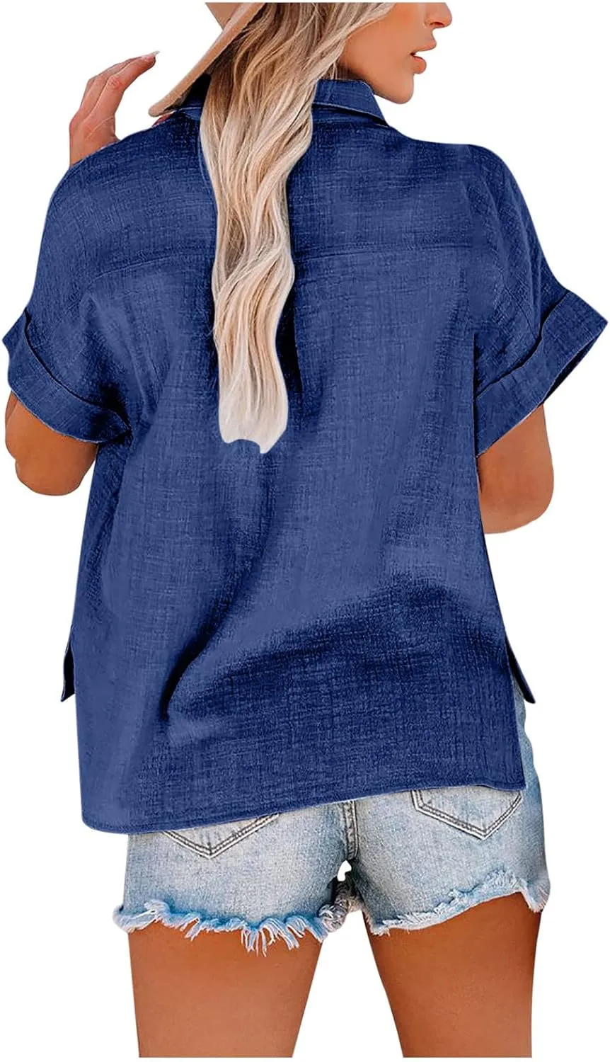 SMIDOW Womens Cotton Linen Shirts Plus Size Button Down t-Shirt Casual Loose Comfy Summer Spring Tops Blouse 2023